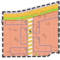 Die Planskizze aus dem Bebauungsplan zeigt die Lage der geplanten Gebäude, den Fußweg durch das Wohngebiet und auch die Ein- sowie Ausfahrt der Tiefgarage. (Foto: taucha-kompakt.de)