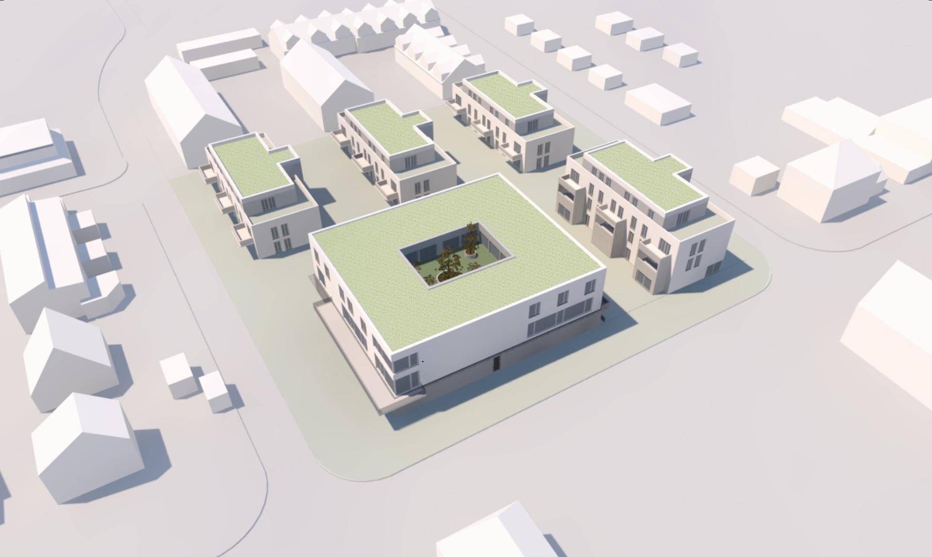 Entwurf der Judohalle mit umliegender Wohnbebauung. (Foto: Seidel Architekten)