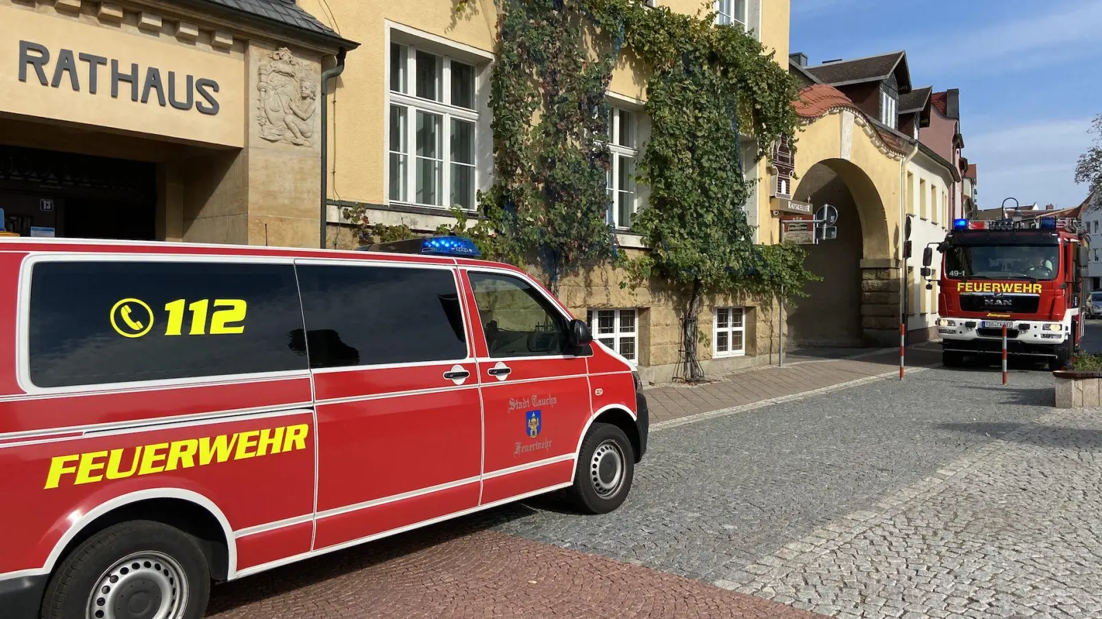 Feuerwehr-Einsatz im Tauchaer Rathaus (Foto: taucha-kompakt.de)
