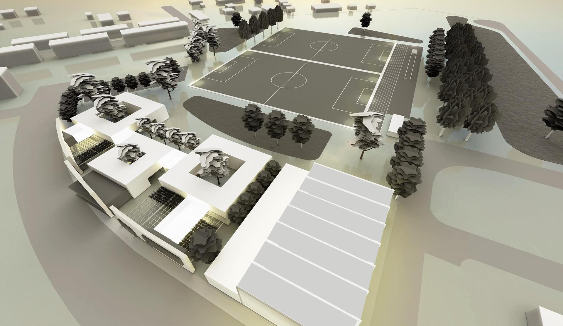 Der Entwurf von Architekt Marco Stelzel, der im Rahmen einer Machbarkeitsstudie entstand, zeigt, wie das „SportEUm” aussehen könnte. (Foto: Marco Stelzel (s.ai architekten))