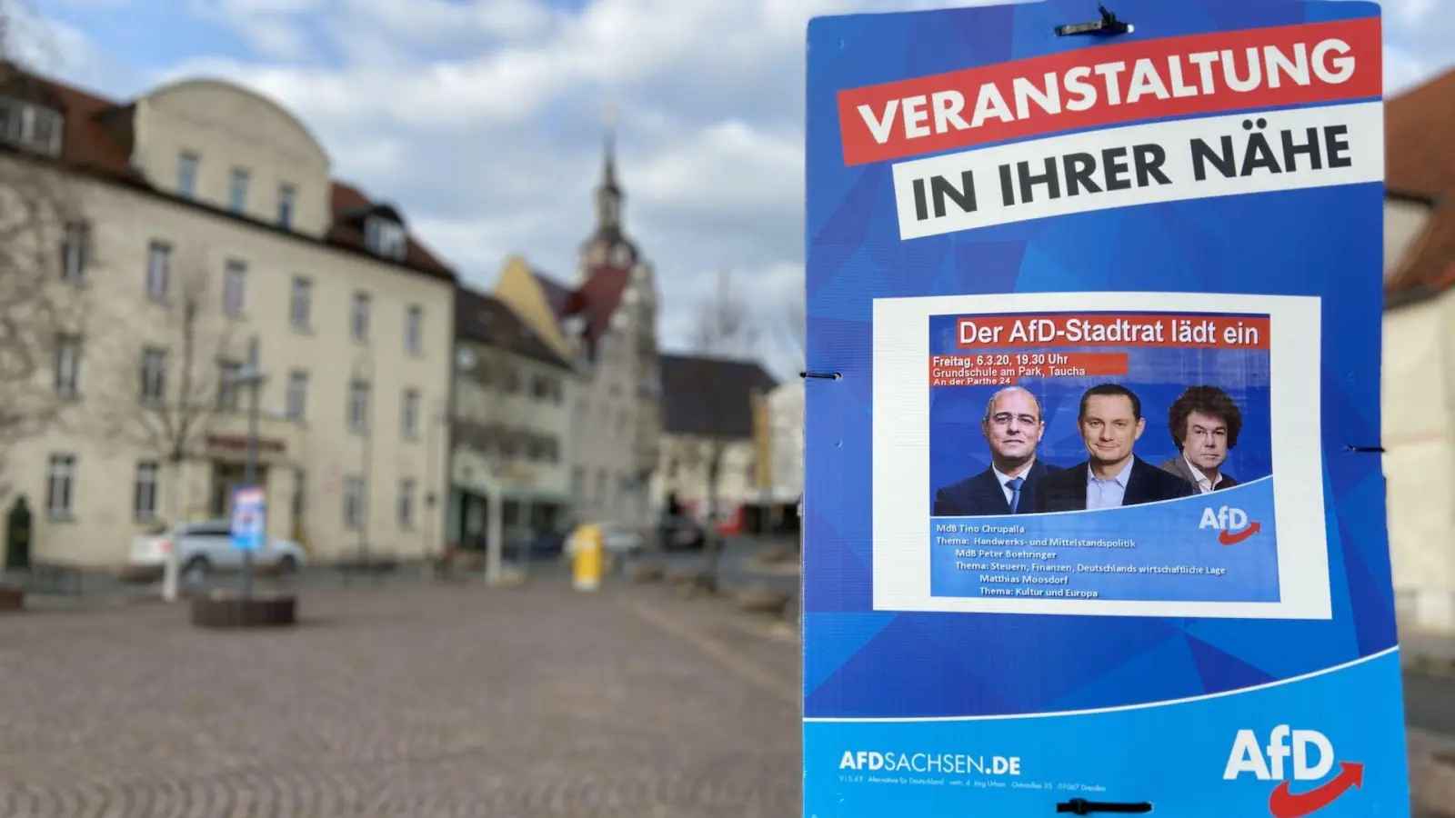 AfD-Veranstaltung am Freitag: Linke kündigt Gegenkundgebung an (Foto: taucha-kompakt.de)