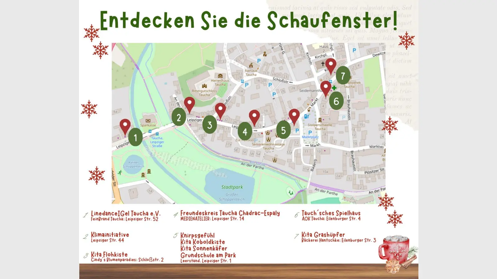Die Standorte der Adventsschaufenster (Foto: Stadtverwaltung Taucha)